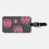 roze grijze team kleuren basketbaltas bagagelabel (Voorkant horizontaal)