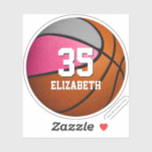 Roze grijze teamkleuren meisjes basketbal sticker (Vel)