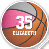 Roze grijze teamkleuren meisjes basketbal sticker (Voorkant)