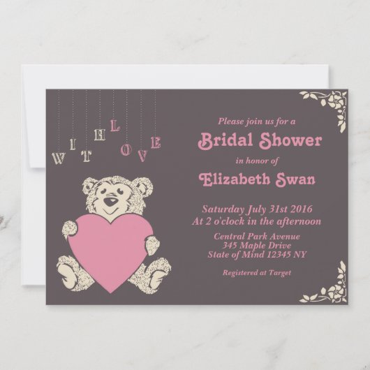 Roze grijze Teddy Bear Bridal Shower Kaart (Voorkant)