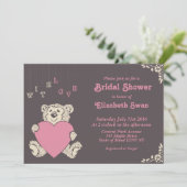 Roze grijze Teddy Bear Bridal Shower Kaart (Staand voorkant)