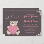 Roze grijze Teddy Bear Bridal Shower Kaart (Voorkant / Achterkant)