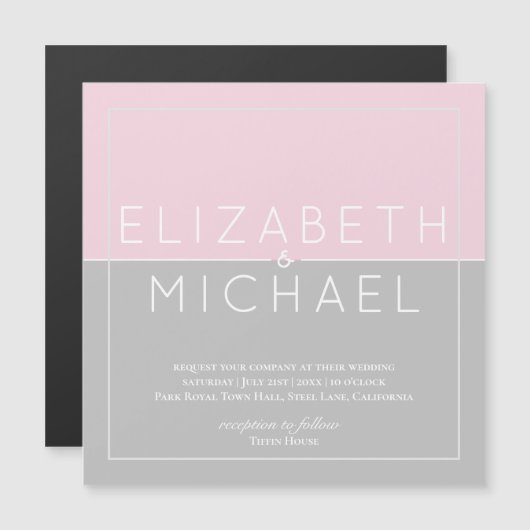 Roze Grijze Trouwdatum Magnet Save The Date Magnetische Uitnodiging (Voorkant / Achterkant)