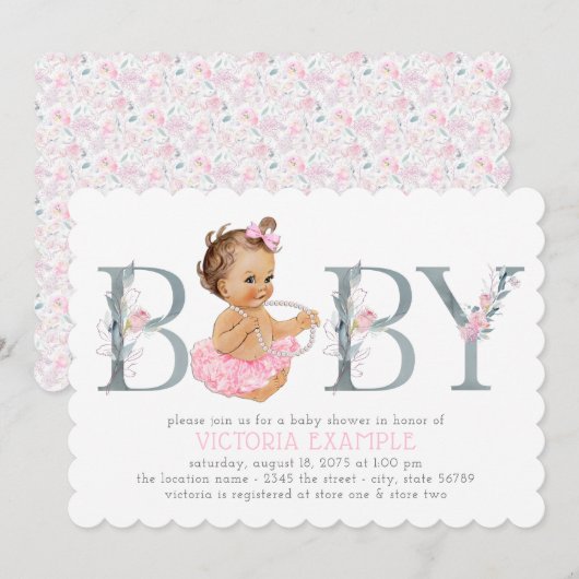Roze grijze tutu babyshower uitnodigingen (Voorkant / Achterkant)