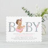 Roze grijze tutu babyshower uitnodigingen (Staand voorkant)