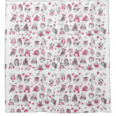 Roze grijze uilstift schattig met de hand getekend douchegordijn (Voorkant)