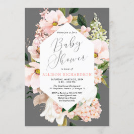 Roze grijze veer waterverf baby shower kaart