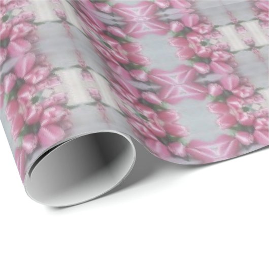 Roze grijze ventilator Tulp Mirror Patroon vervier Cadeaupapier (Rol Hoek)