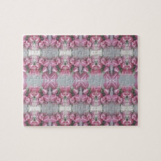 Roze grijze ventilator Tulp Mirror Patroon vervier Legpuzzel (Horizontaal)