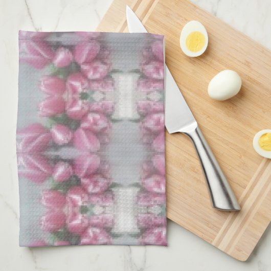 Roze grijze ventilator Tulp Mirror Patroon vervier Theedoek (Quarter Fold)