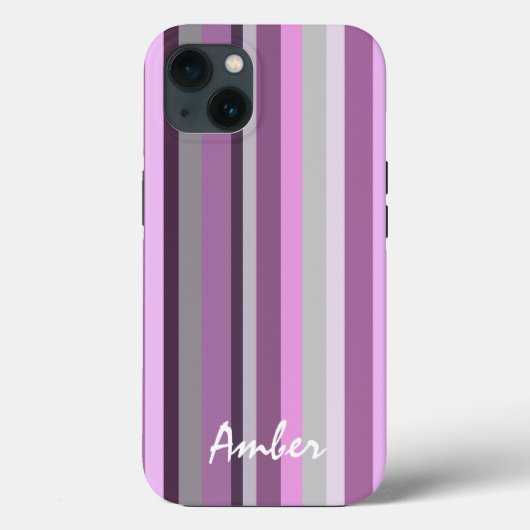 Roze Grijze Verticale Gestreepte Persoonlijke Case-Mate iPhone Case (Achterkant)