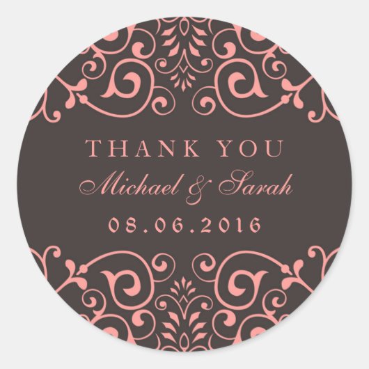 Roze grijze Victoriaans Floral Dank je Sticker (Voorkant)