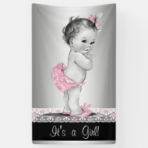 Roze Grijze Vintage Baby Shower Spandoek