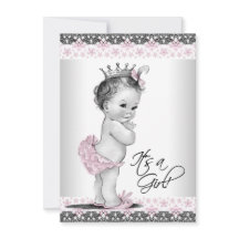 Roze Grijze Vintage Prinses Baby Shower Uitnodigin