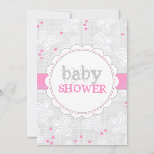 roze grijze vlinder baby shower uitnodiging (Voorkant)