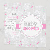 roze grijze vlinder baby shower uitnodiging (Voorkant / Achterkant)