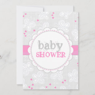 roze grijze vlinder baby shower uitnodiging