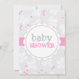 roze grijze vlinder baby shower uitnodiging