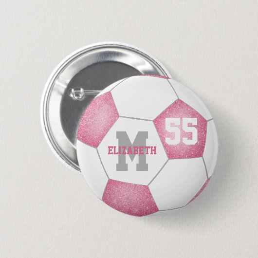 roze grijze voetbal op maat ronde button 5,7 cm (Voorkant /achterkant)