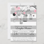 Roze grijze vogelkooien en Baby shower van jonge m Kaart (Voorkant)