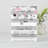 Roze grijze vogelkooien en Baby shower van jonge m Kaart (Staand voorkant)
