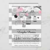 Roze grijze vogelkooien en Baby shower van jonge m Kaart (Voorkant / Achterkant)