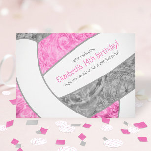 roze grijze volleybalfeest kaart