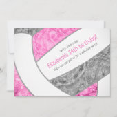 roze grijze volleybalfeest kaart (Voorkant)