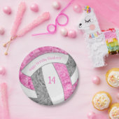 roze grijze volleybalfeest papieren bordje (Feest)