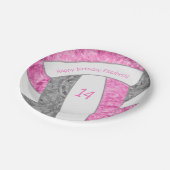 roze grijze volleybalfeest papieren bordje (Gekanteld)