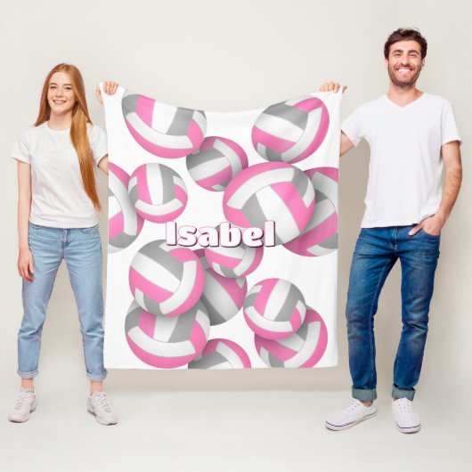 Roze Grijze Volleyballen Meisjes Sportkamer Decor Fleece Deken (In situ)