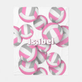 Roze Grijze Volleyballen Meisjes Sportkamer Decor Fleece Deken (Voorkant)
