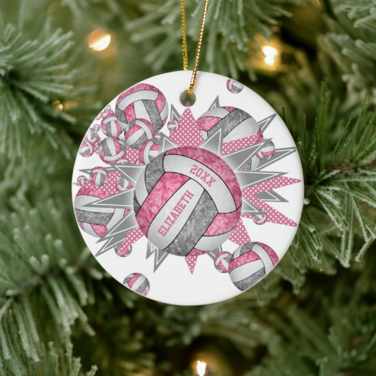 roze grijze volleybalsport keramisch ornament (Boom)