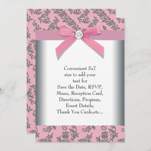 Roze Grijze Wervelkolk Damask Kaart (Voorkant / Achterkant)