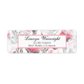 Roze grijze witte Abstracte Floral Etiket (Voorkant)