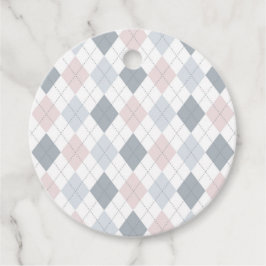Roze grijze witte argyle gepattereerd bedankjes labels