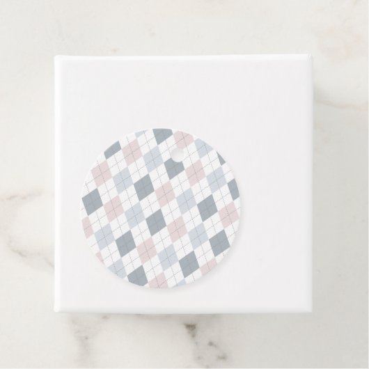 Roze grijze witte argyle gepattereerd bedankjes labels (In situ)