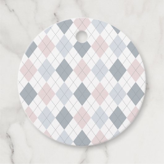 Roze grijze witte argyle gepattereerd bedankjes labels (Voorkant)