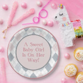 Roze grijze witte argyle gepattereerd papieren bordje (Feest)