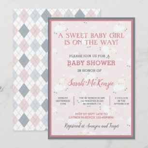 Roze grijze witte Baby Baby shower Kaart