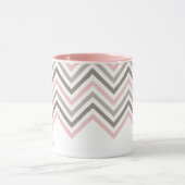 Roze grijze witte Chevron Pattern, gepersonaliseer Mok (Midden)