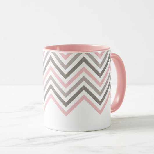 Roze grijze witte Chevron Pattern, gepersonaliseer Mok (Voorkant rechts)