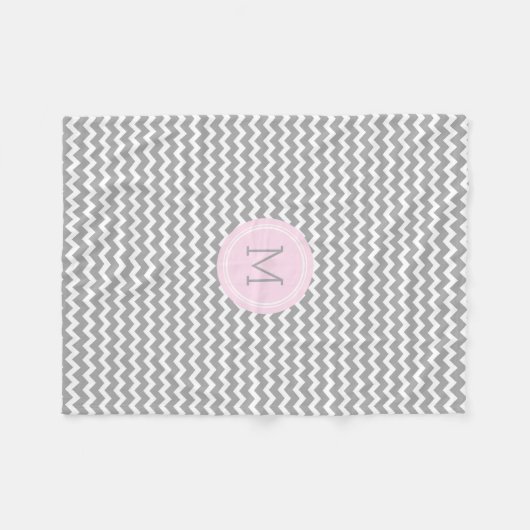 Roze grijze witte Chevron Pattern Monogram Blanket Fleece Deken (Voorkant (Horizontaal))