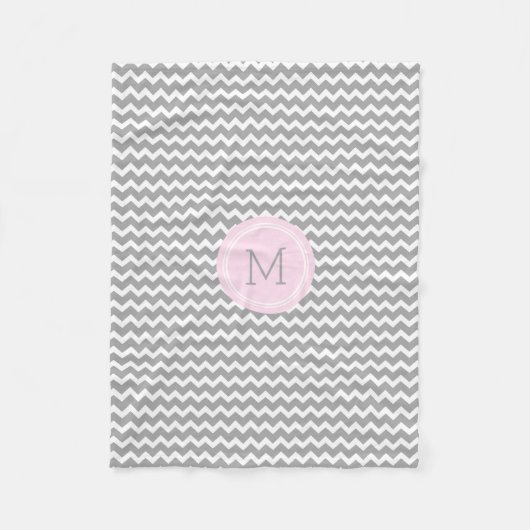 Roze grijze witte Chevron Pattern Monogram Blanket Fleece Deken (Voorkant)