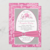 Roze, grijze, witte flesje Sip en zie uitnodiging (Voorkant / Achterkant)