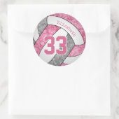 roze grijze witte gepersonaliseerde volleybal meis ronde sticker (Tas)