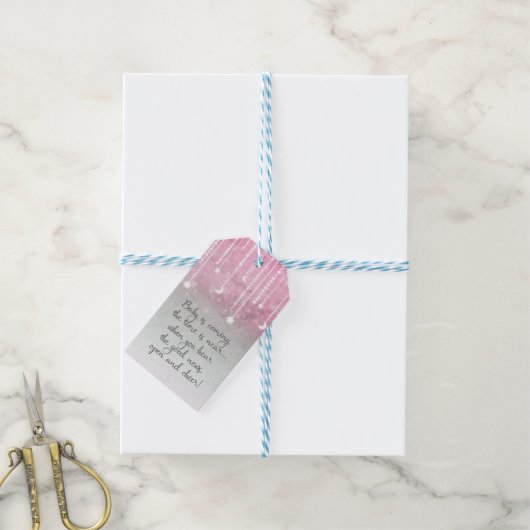 Roze Grijze Witte Maan & Sterren Celestial Baby sh Cadeaulabel (Met Touw)