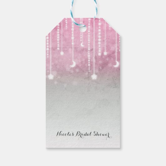 Roze Grijze Witte Maan & Sterren Celestial Baby sh Cadeaulabel (Achterkant)