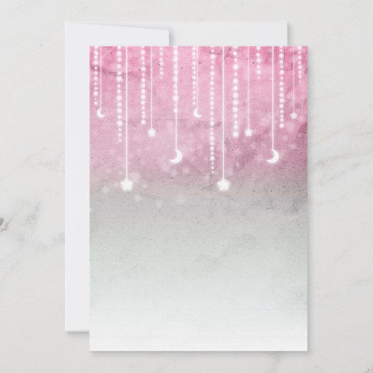 Roze Grijze Witte Maan & Sterren Celestial Baby sh Kaart (Achterkant)