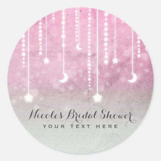 Roze Grijze Witte Maan & Sterren Celestial Baby sh Ronde Sticker (Voorkant)